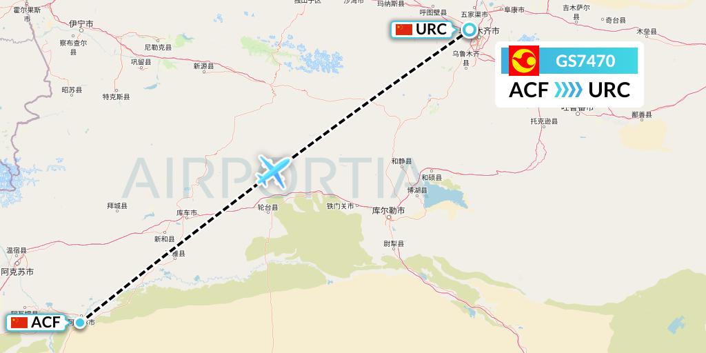 GS7470 Tianjin Airlines Flight Map: Aksu to Urumqi