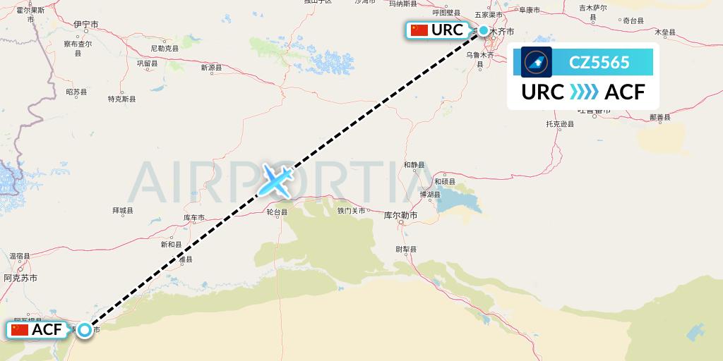 CZ5565 China Southern Airlines Flight Map: Urumqi to Aksu