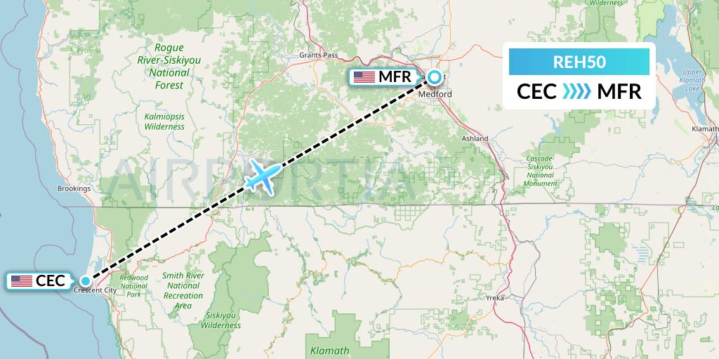 REH50 Reach Air Medical Services Flight Map: Crescent City to Medford