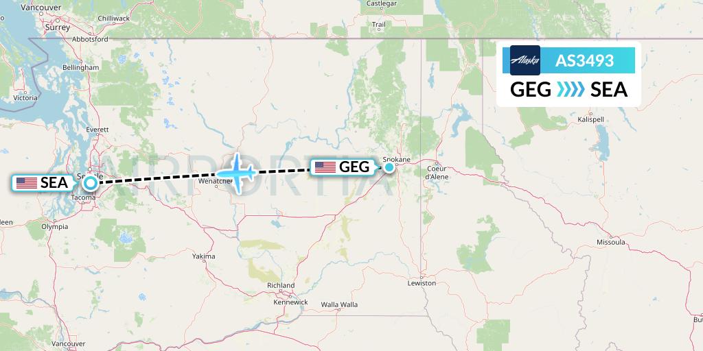 AS3493 Alaska Airlines Flight Map: Spokane to Seattle