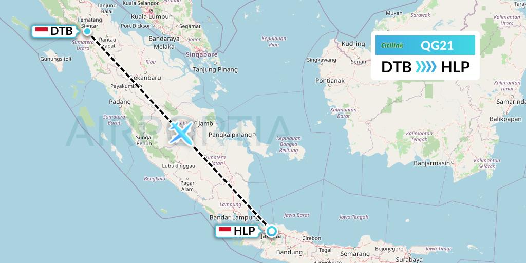 QG21 Citilink Flight Map: Medan-Sumatra Island to Jakarta