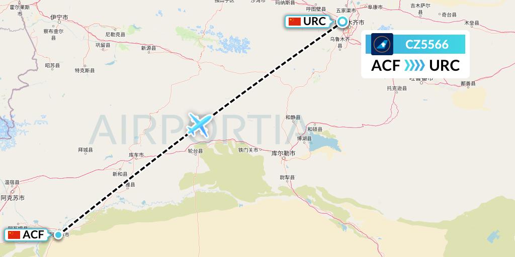 CZ5566 China Southern Airlines Flight Map: Aksu to Urumqi