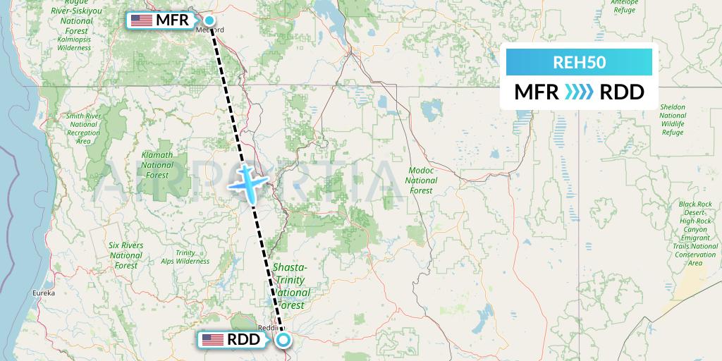 REH50 Reach Air Medical Services Flight Map: Medford to Redding