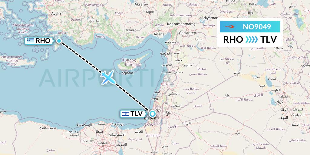 NO9049 Neos Flight Map: Rhodes to Tel Aviv