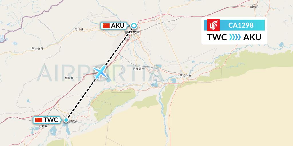 CA1298 Air China Flight Map: Kashgar to Aksu