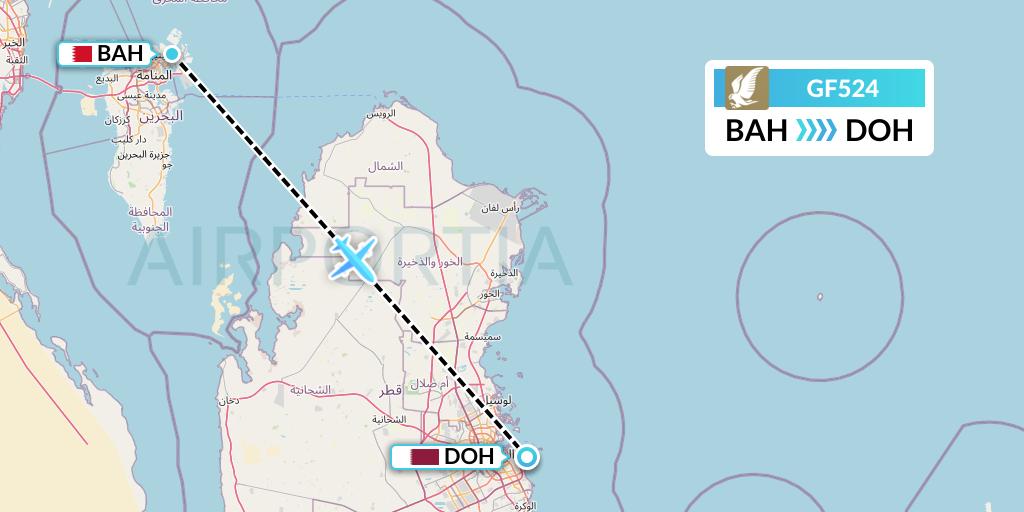 GF524 Gulf Air Flight Map: Bahrain to Doha