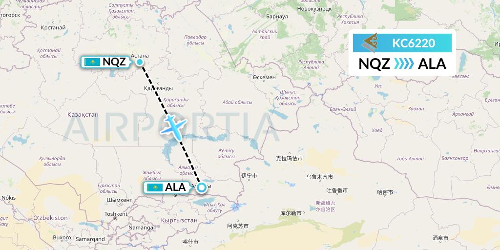 KC6220 Air Astana Flight Map: Astana to Almaty