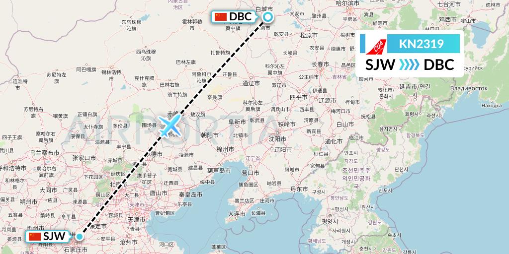 KN2319 China United Airlines Flight Map: Shijiazhuang to Jilin