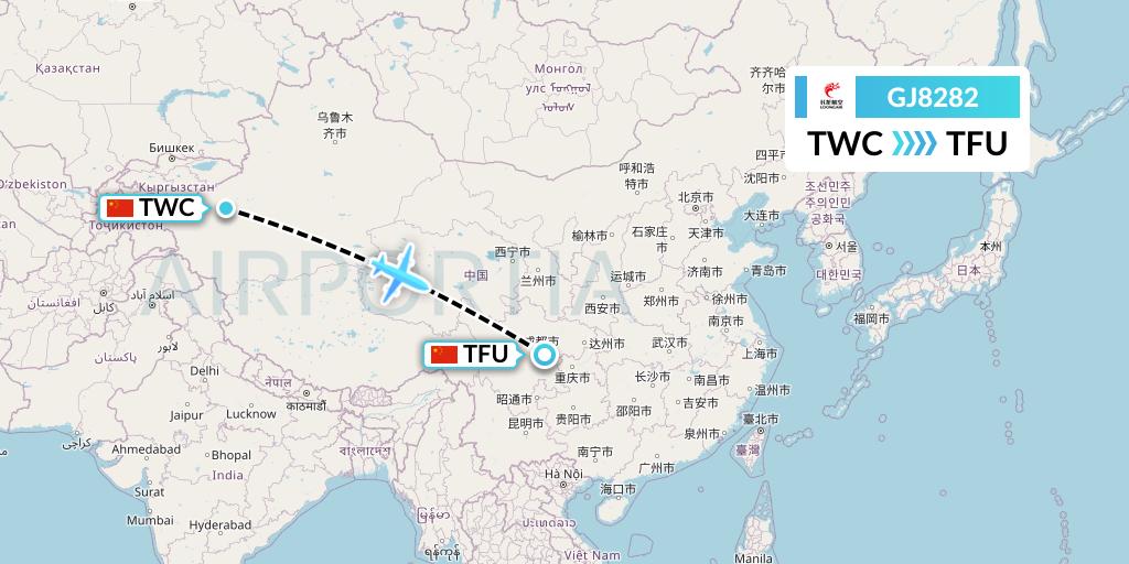 GJ8282 Loong Airlines Flight Map: Kashgar to Chengdu