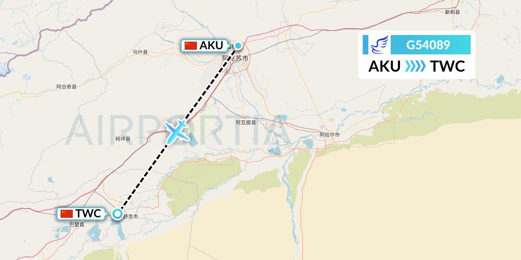 G54089 China Express Airlines Flight Map: Aksu to Kashgar