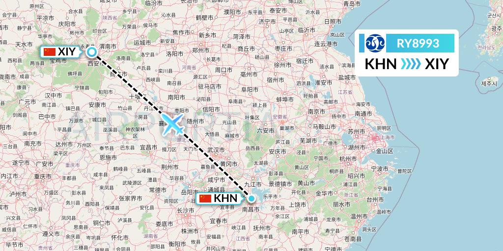 RY8993 Jiangxi Air Flight Map: Nanchang to Xi'an