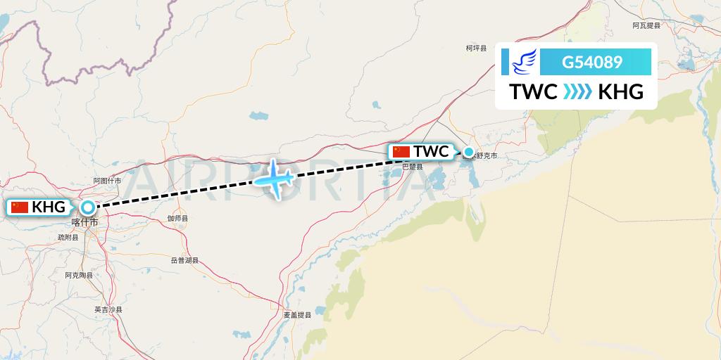 G54089 China Express Airlines Flight Map: Kashgar to Kashgar