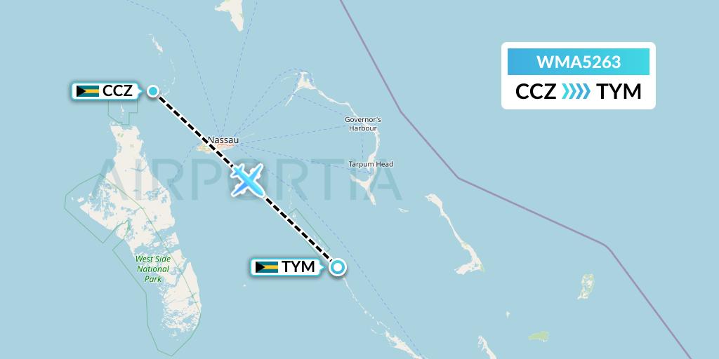 WMA5263 Watermakers Air Flight Map: Bahamas to Bahamas