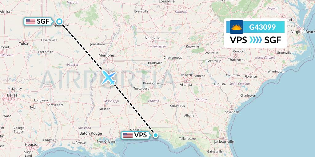 G43099 Allegiant Air Flight Map: Valparaiso to Springfield