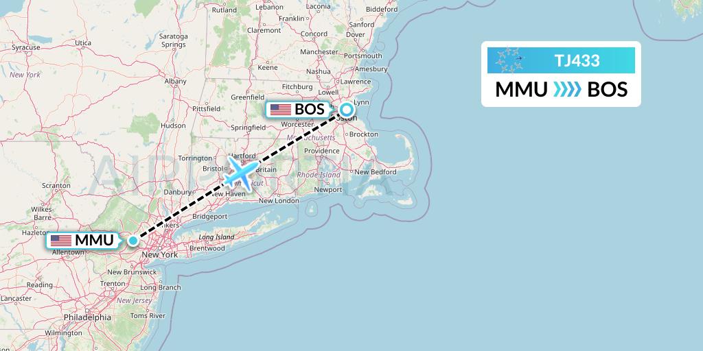 TJ433 Tradewind Aviation Flight Map: Morristown to Boston