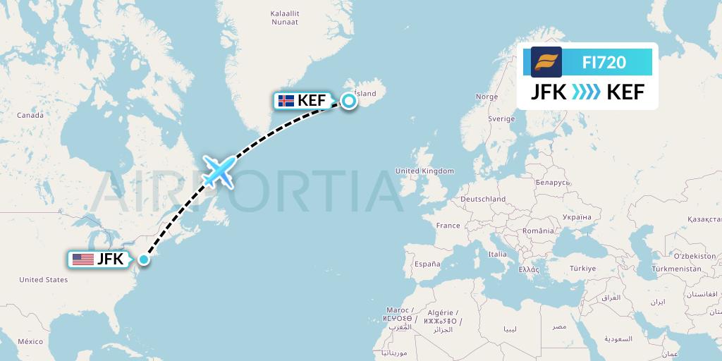 FI720 Icelandair Flight Map: New York to Reykjavik