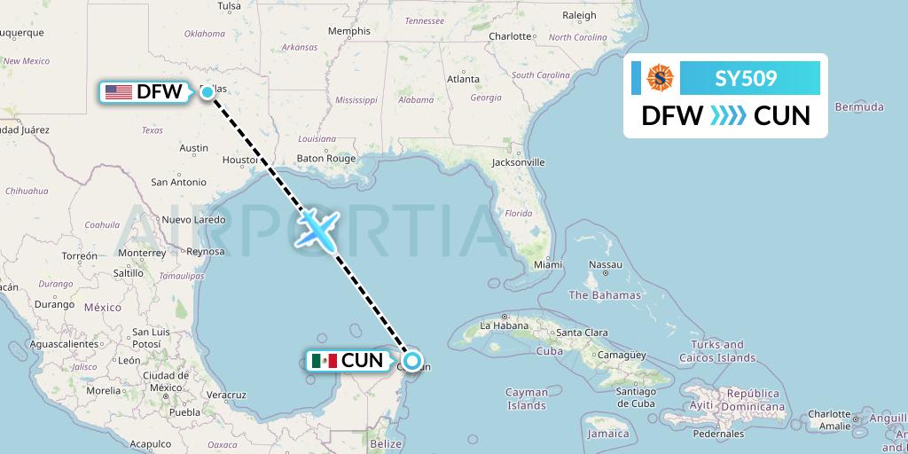 SY509 Sun Country Airlines Flight Map: Dallas to Cancun