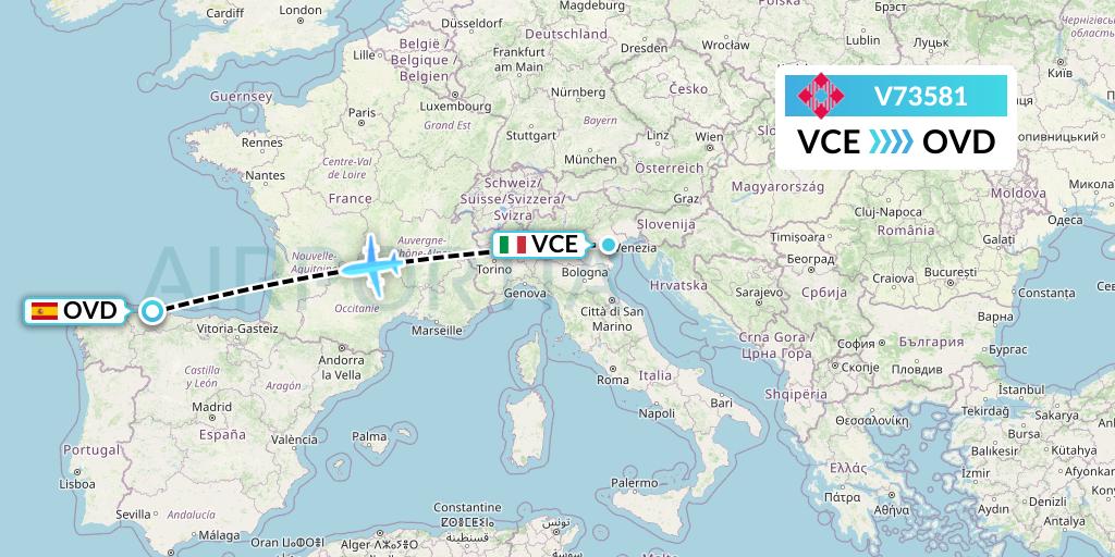 V73581 Volotea Flight Map: Venice to Asturias