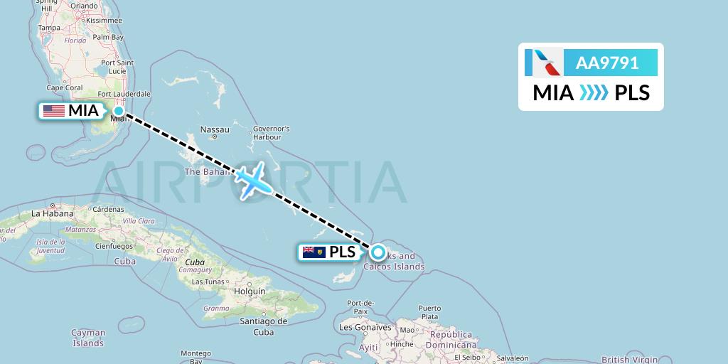 AA9791 American Airlines Flight Map: Miami to Providenciales