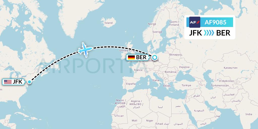 AF9085 Air France Flight Map: New York to Berlin