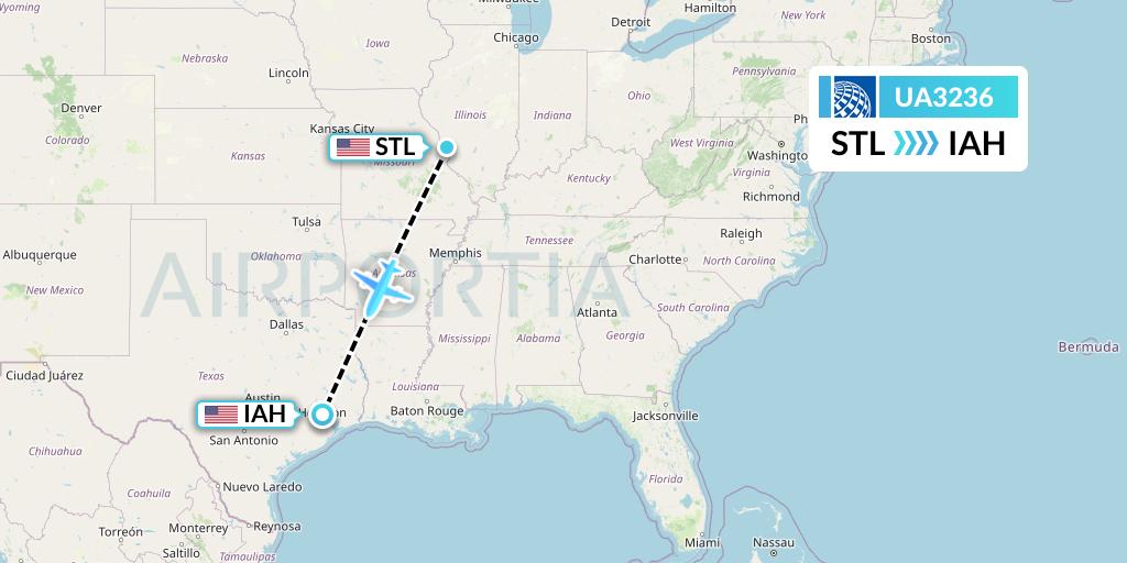 UA3236 United Airlines Flight Map: St. Louis to Houston