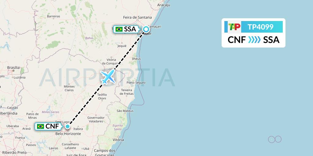 TP4099 TAP Portugal Flight Map: Belo Horizonte to Salvador