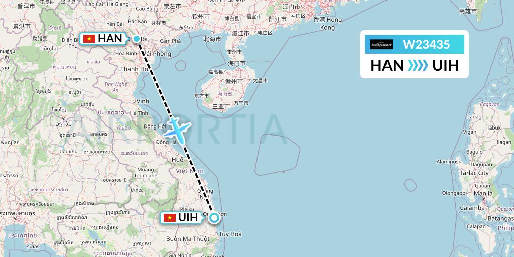 W23435 Flex Flight Flight Map: Hanoi to Qui Nhon