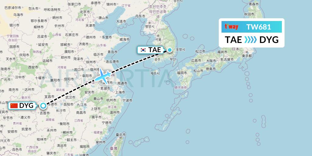 TW681 T'way Air Flight Map: Daegu to Dayong