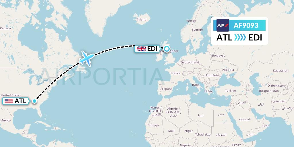 AF9093 Air France Flight Map: Atlanta to Edinburgh