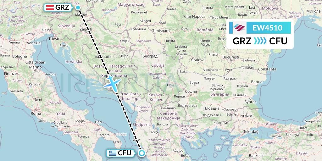 EW4510 Eurowings Flight Map: Graz to Corfu