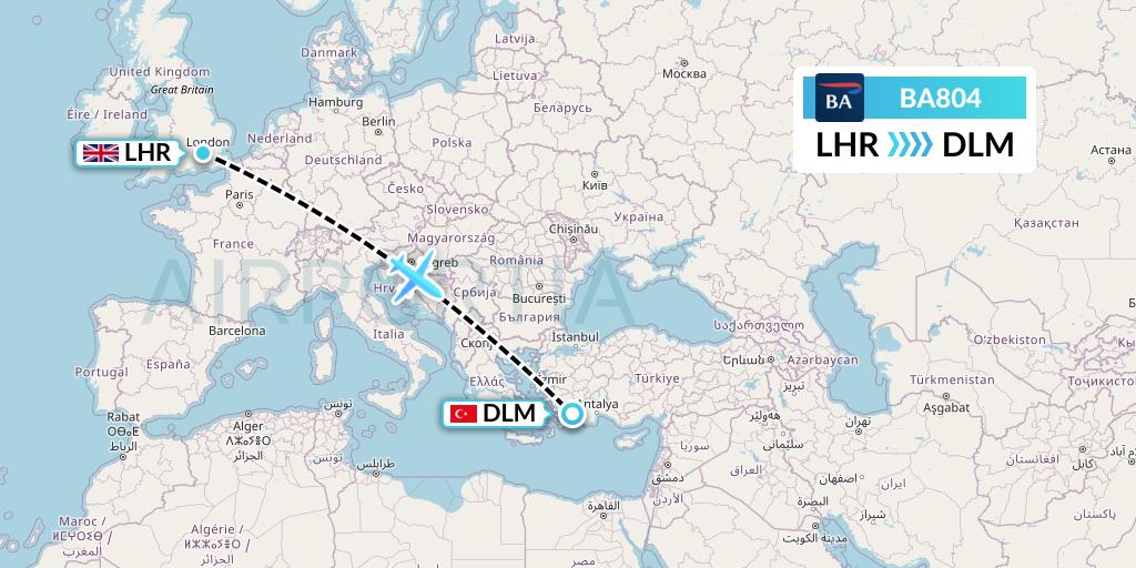 BA804 British Airways Flight Map: London to Dalaman