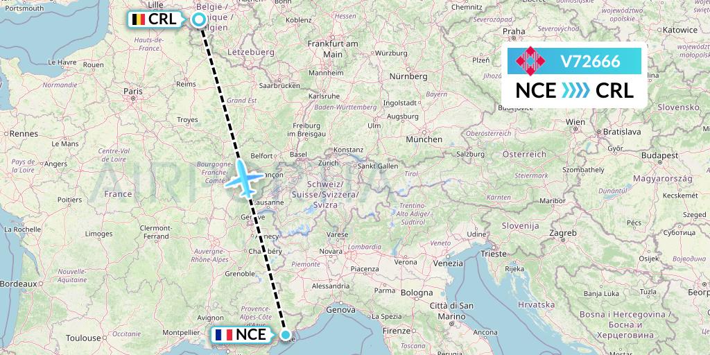 V72666 Volotea Flight Map: Nice to Brussels