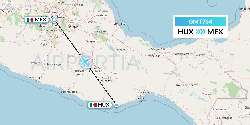 GMT734 Magnicharters Flight Map: Huatulco to Mexico City