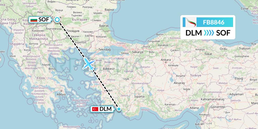 FB8846 Bulgaria Air Flight Map: Dalaman to Sofia