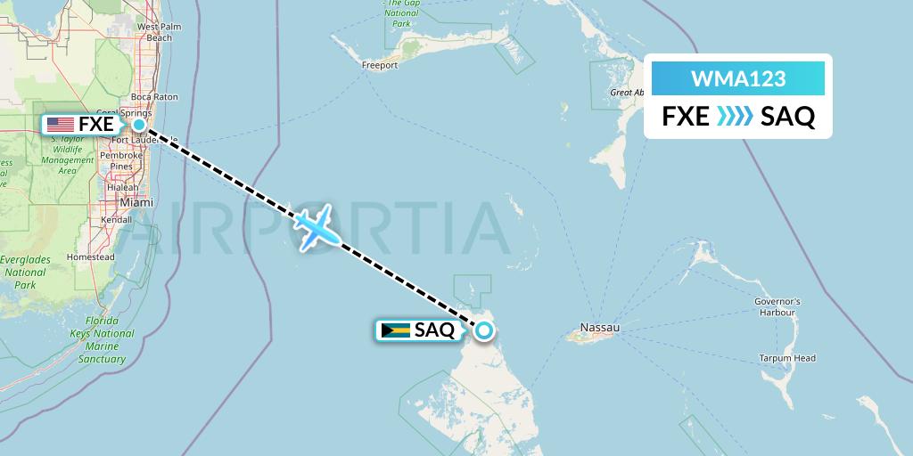 WMA123 Watermakers Air Flight Map: Fort Lauderdale to San Andros