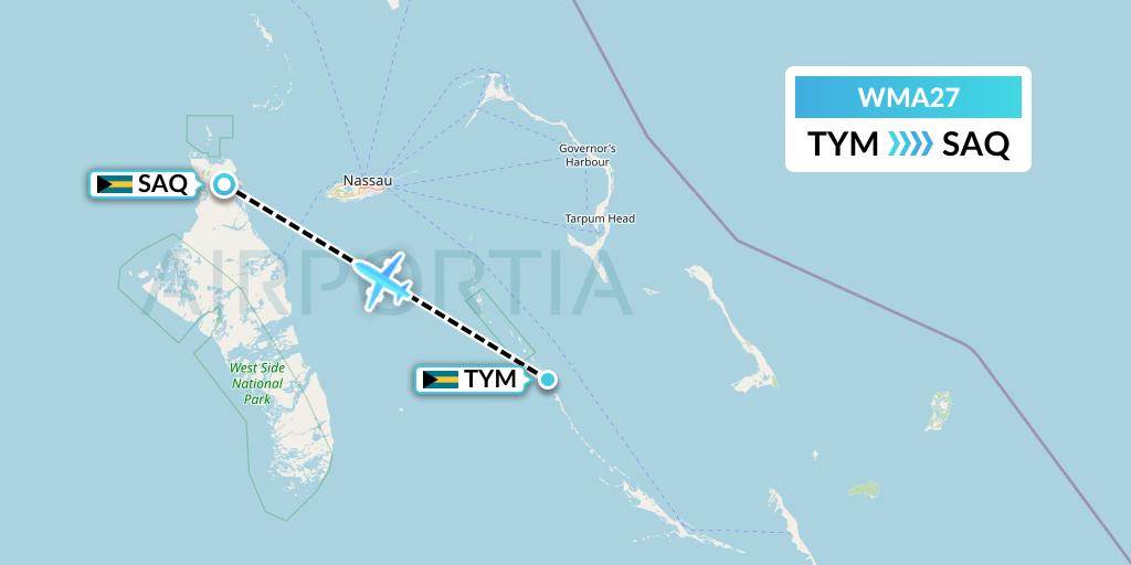 WMA27 Watermakers Air Flight Map: Bahamas to San Andros