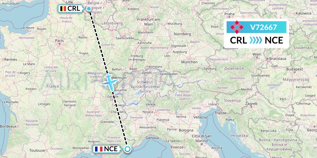 V72667 Volotea Flight Map: Brussels to Nice