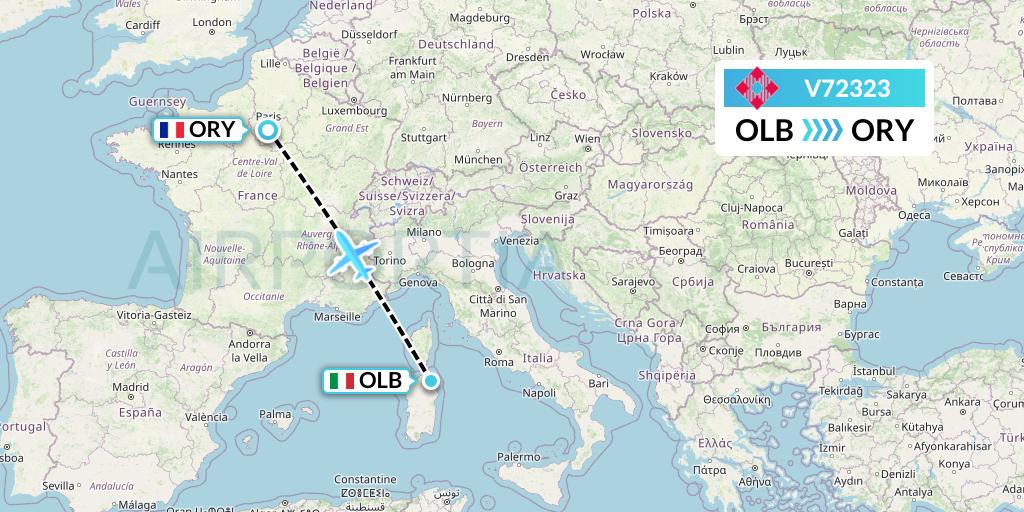 V72323 Volotea Flight Map: Olbia to Paris