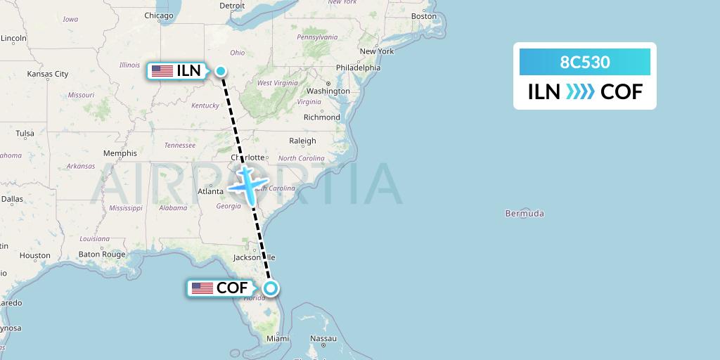 8C530 Air Transport International Flight Map: Wilmington to Cocoa
