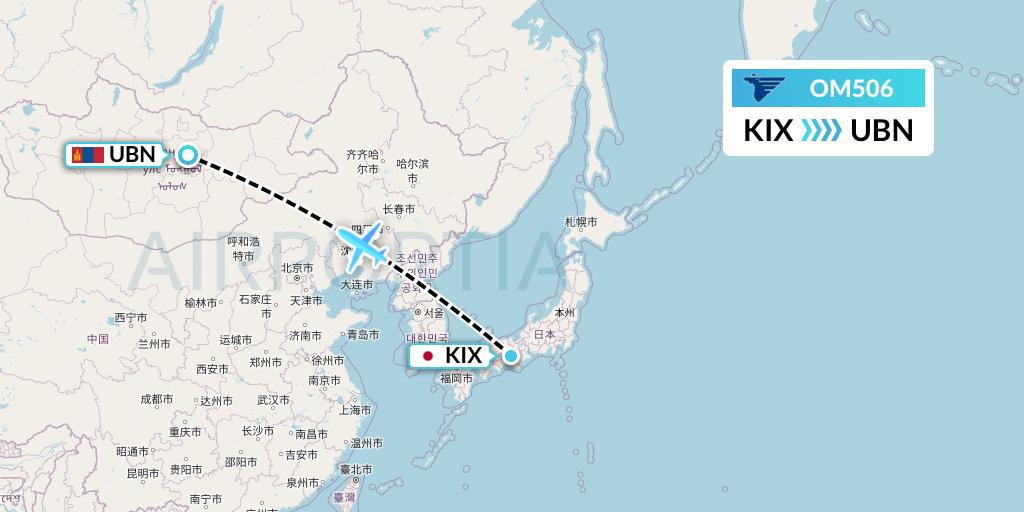 OM506 MIAT Mongolian Airlines Flight Map: Osaka to Ulan Bator
