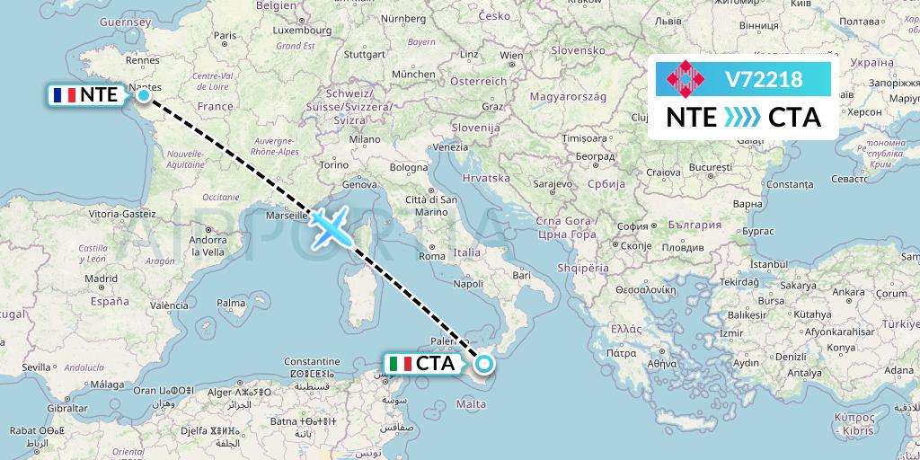 V72218 Volotea Flight Map: Nantes to Catania