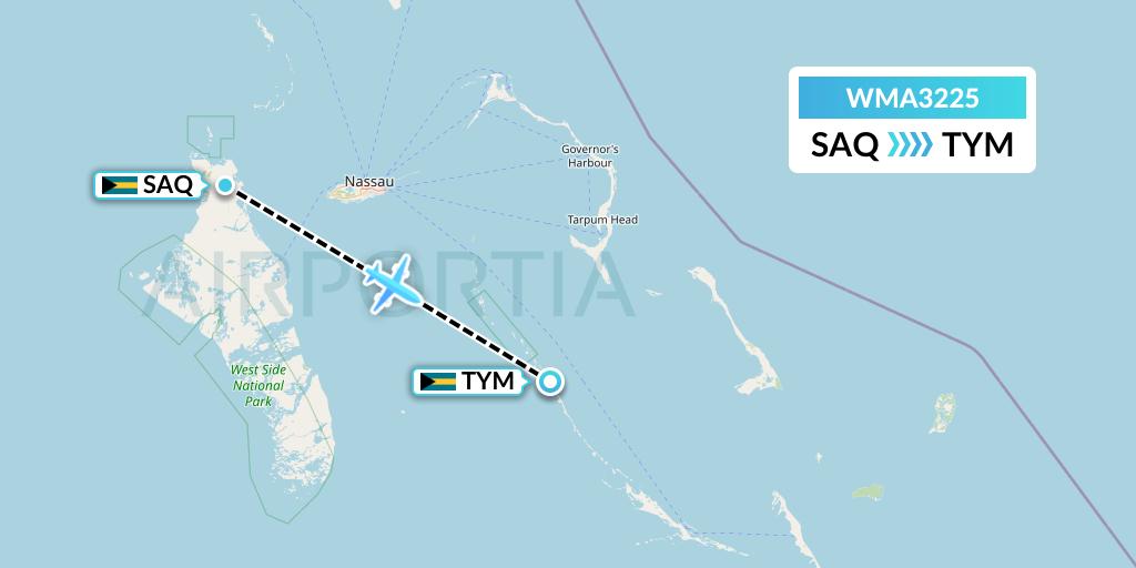 WMA3225 Watermakers Air Flight Map: San Andros to Bahamas
