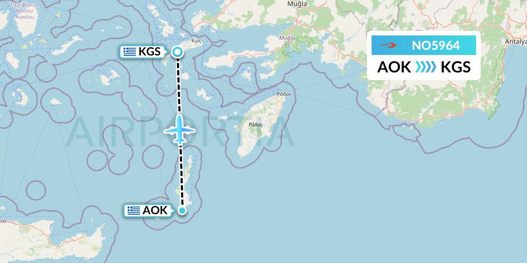 NO5964 Neos Flight Map: Karpathos to Kos