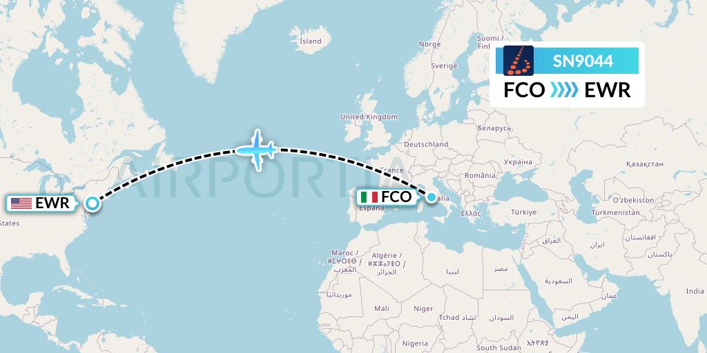 SN9044 Brussels Airlines Flight Map: Rome to New York