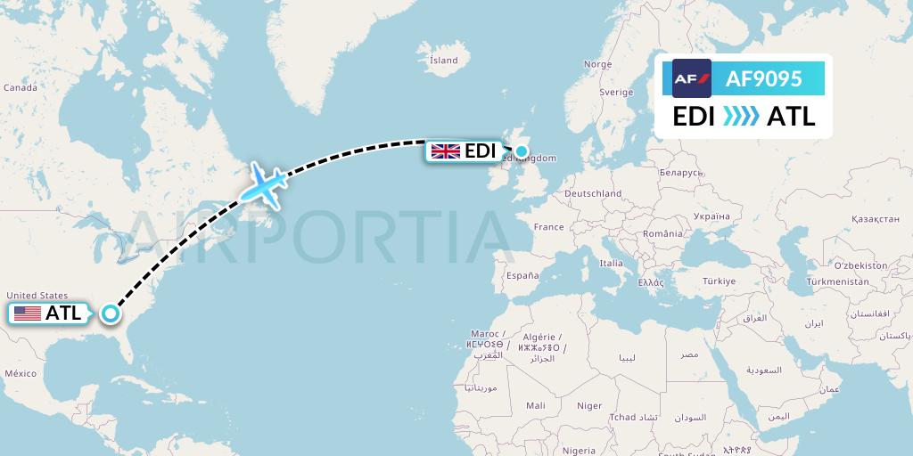 AF9095 Air France Flight Map: Edinburgh to Atlanta