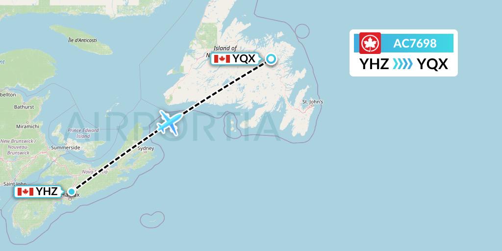 AC7698 Air Canada Flight Map: Halifax to Gander
