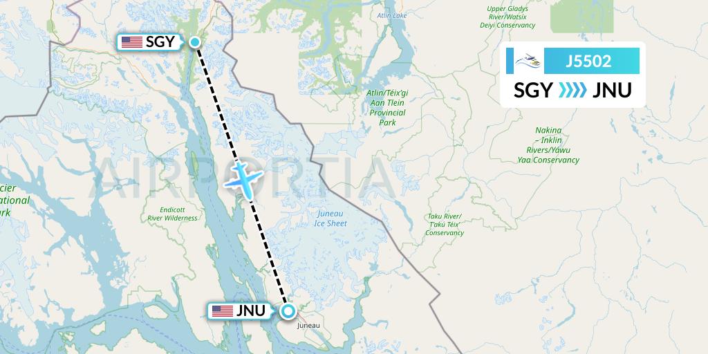 J5502 Alaska Seaplane Service Flight Map: Skagway to Juneau