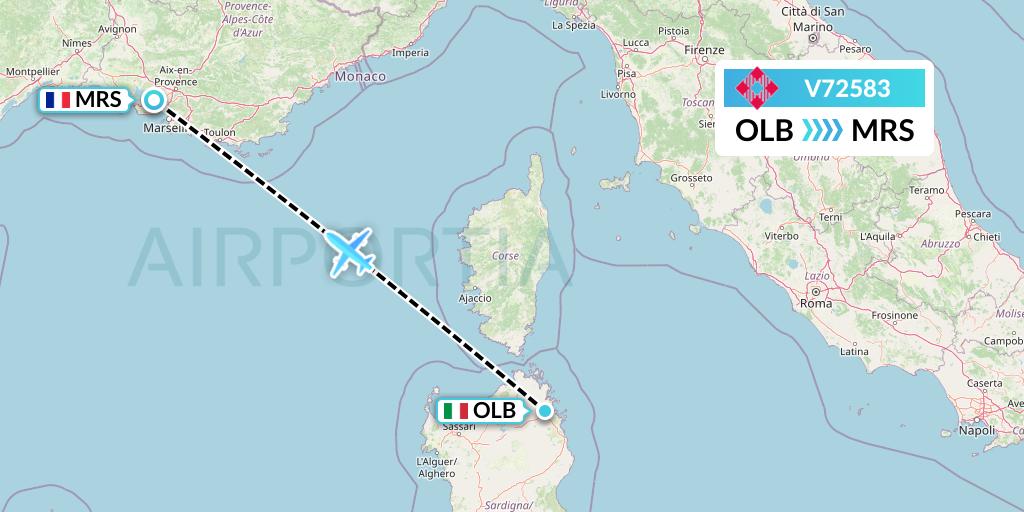 V72583 Volotea Flight Map: Olbia to Marseille