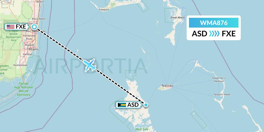 WMA876 Watermakers Air Flight Map: Bahamas to Fort Lauderdale