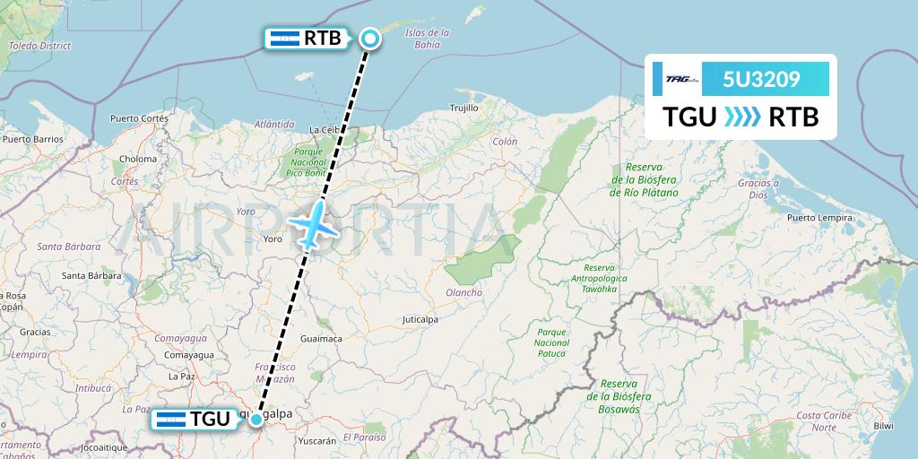 5U3209 TAG Airlines Flight Map: Tegucigalpa to Roatan
